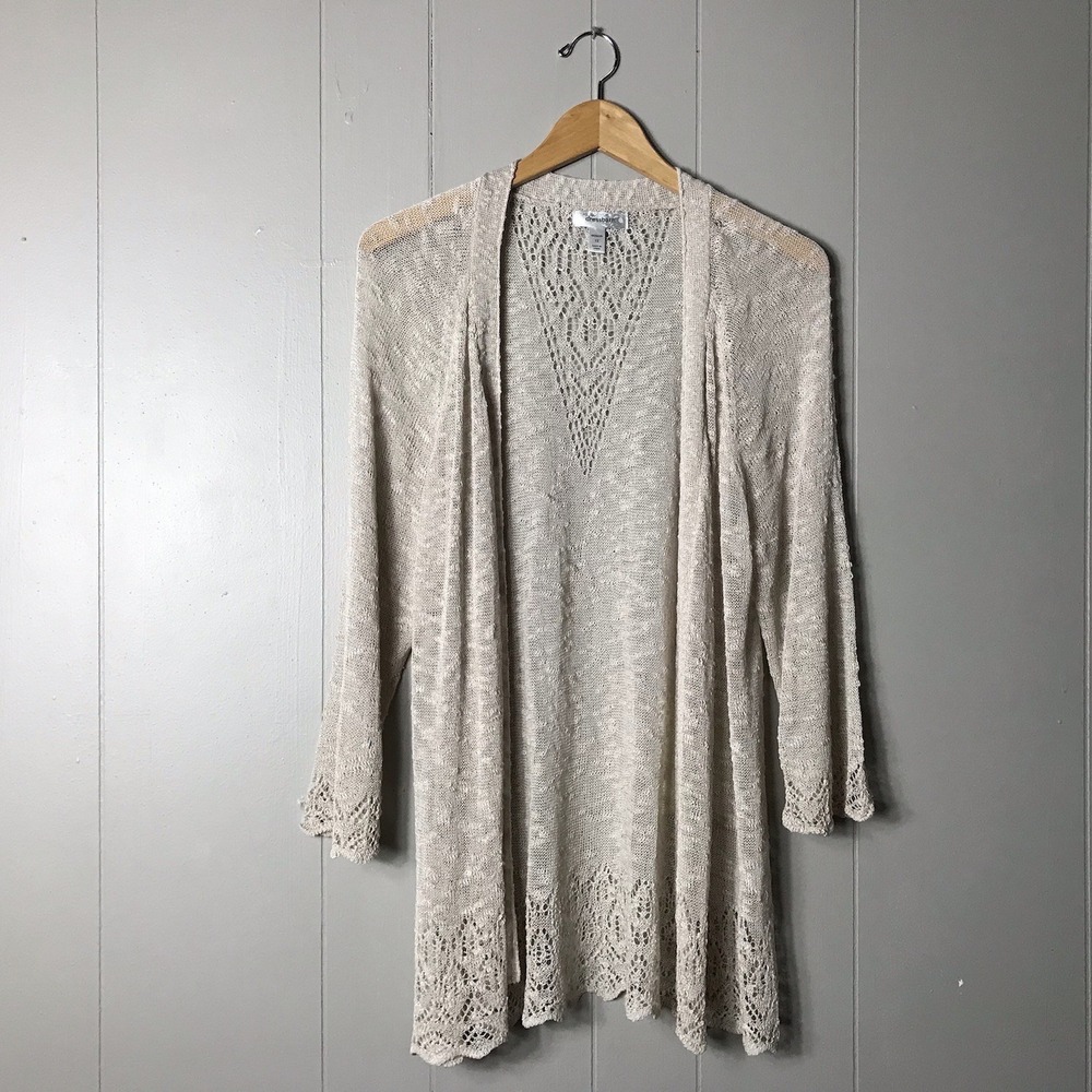 DRESSBARN IVORY CROCHETTHIN KNIT OPEN FRONT CARDIGAN SWEATER WOMENS SIZE 1X